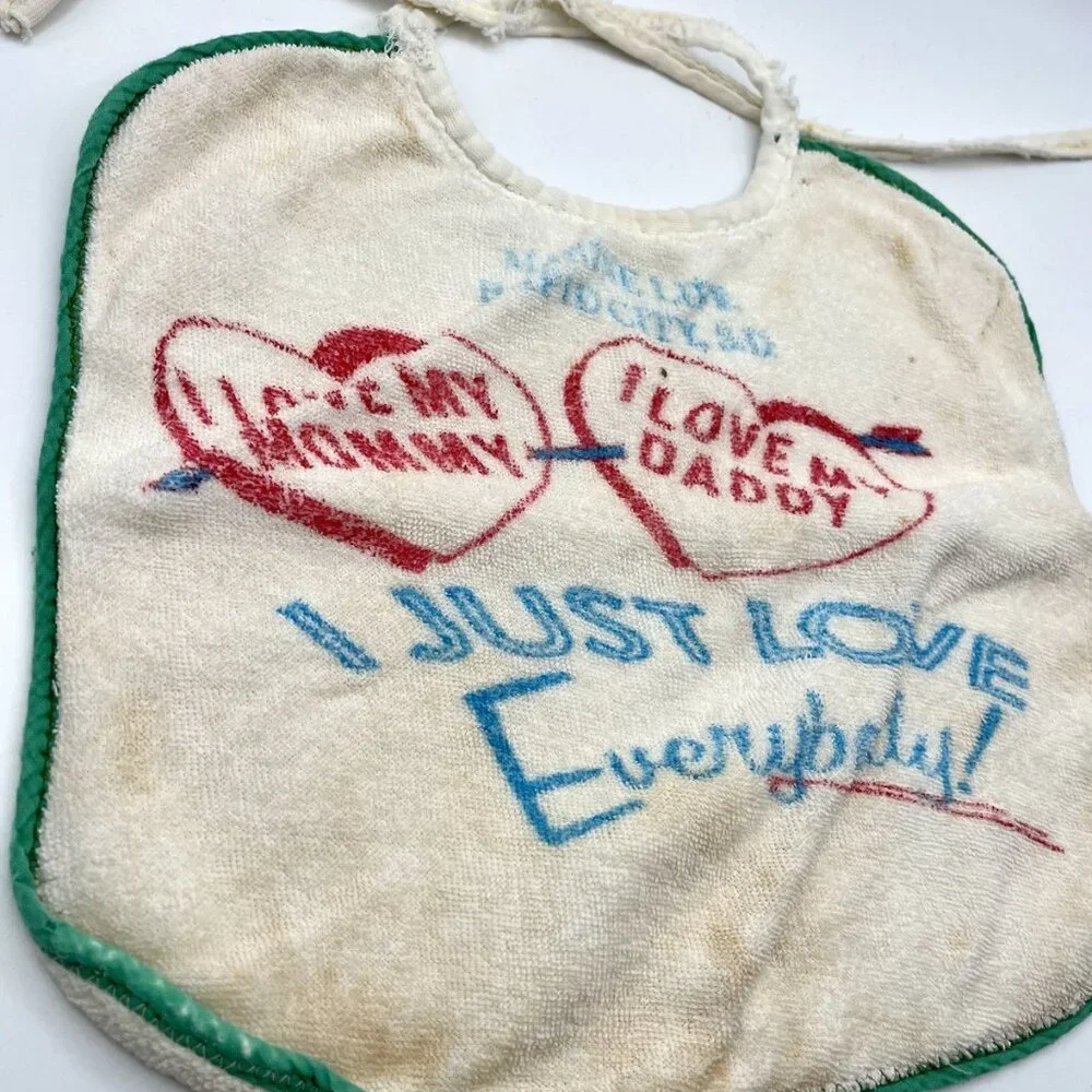 VTG 50s Terrycloth Baby Bib Novelty Mommy Daddy Rapid City, SD Mid Century